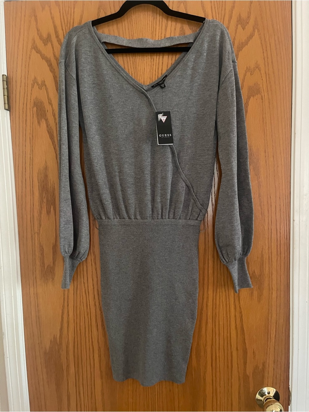 GUESS Gray Long Sleeve Knit Sheath Dress